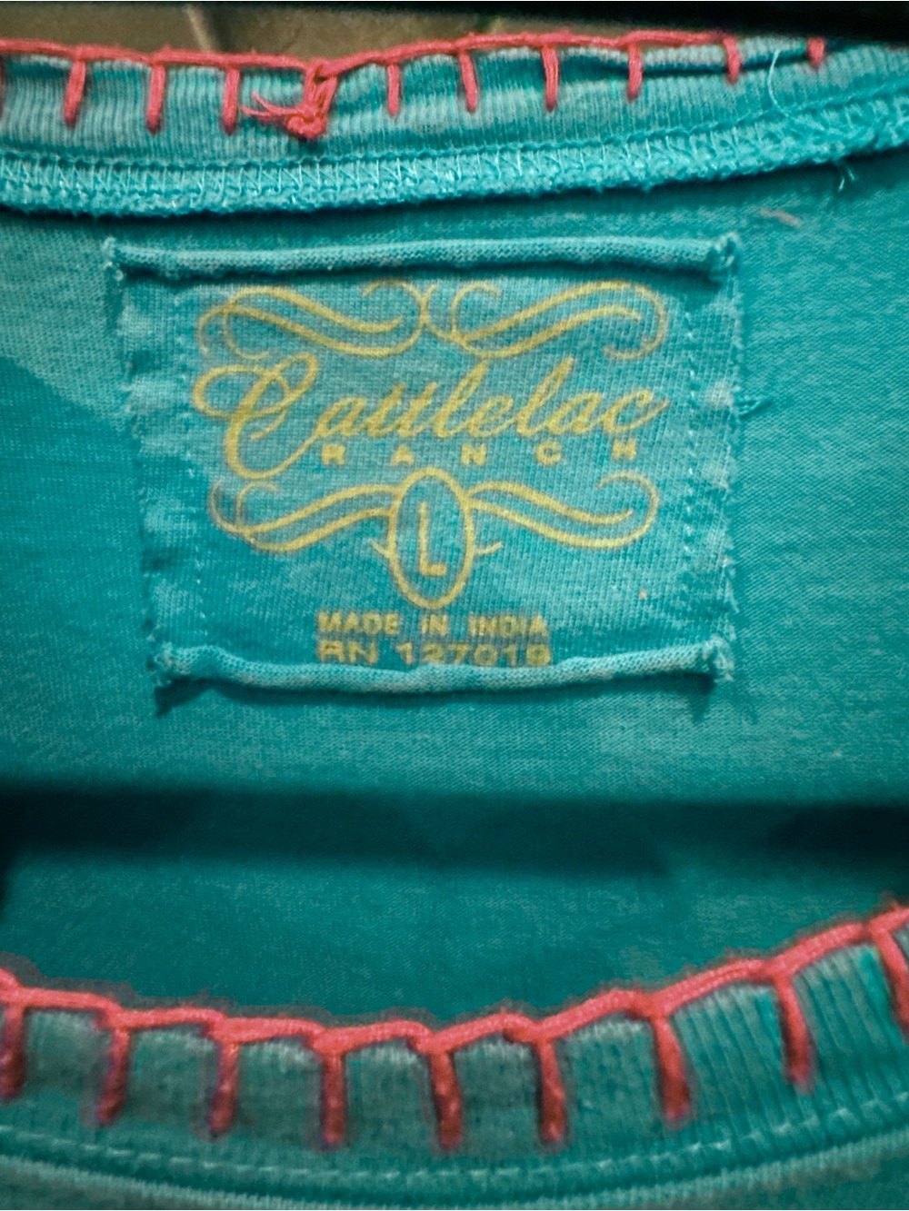 Teal/Turquoise Cattlelac Ranch Embroidered Cross Tee - Picture 2 of 5